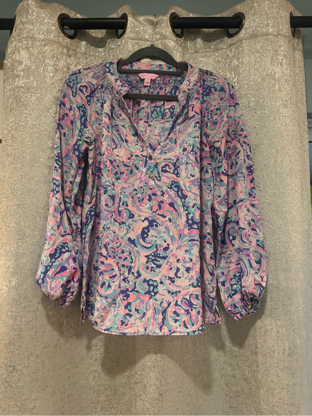 Lilly Pulitzer Multicolor Paisley V-Neck Long-Sleeve Blouse - Pink, Blue, Mint
